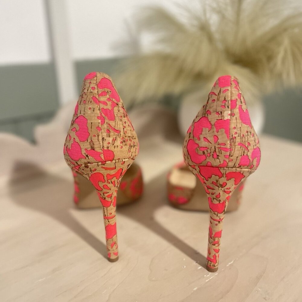 Jessica Simpson Pumps Heels Floral Cork Pink Fabric - Picture 6 of 7